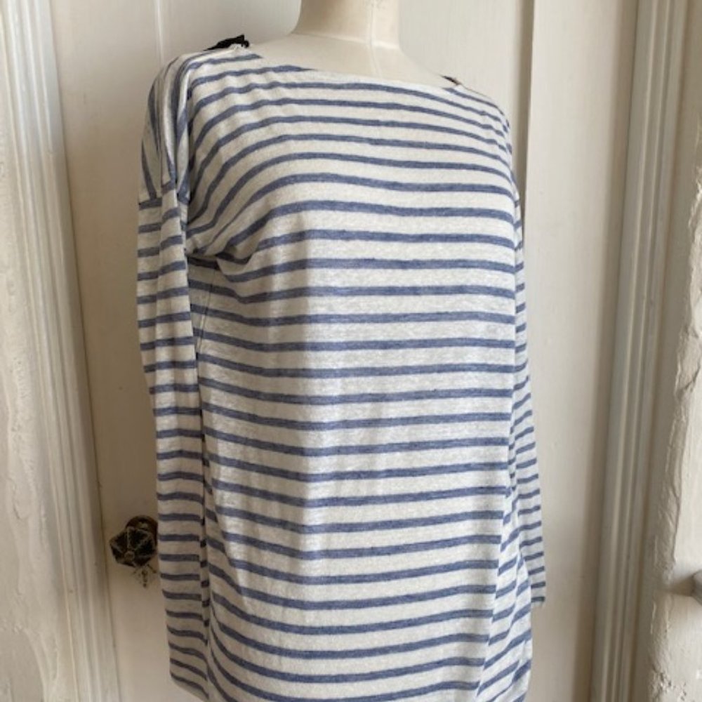 ATM LONG SLEEVE BLUE/WHITE STRIPE LINEN T - NWT